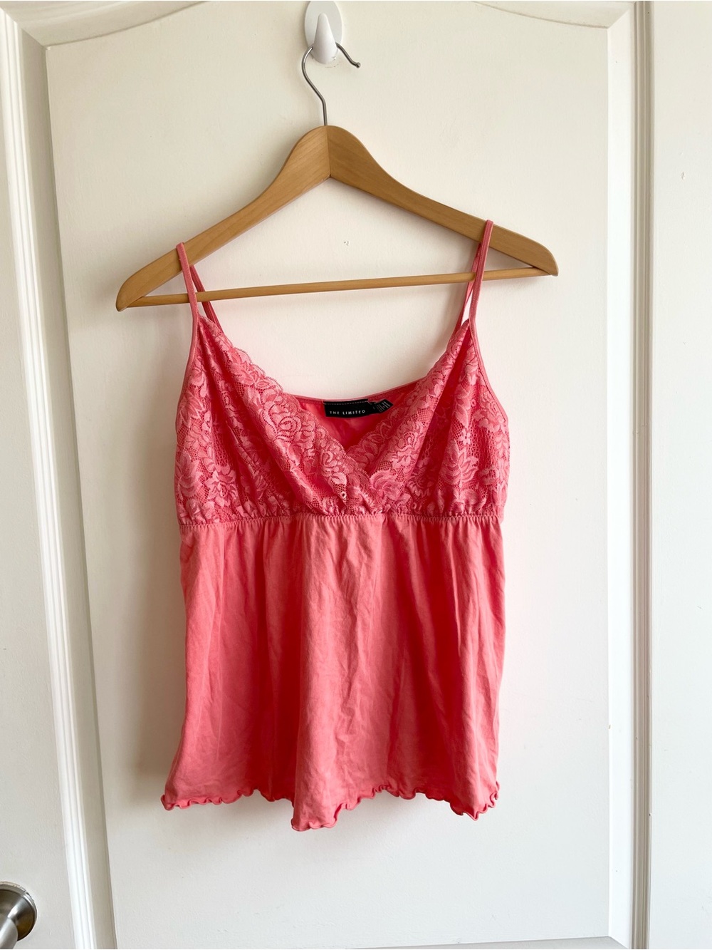 Vintage The Limited Y2K Cotton Babydoll Lace Tank Top Cami Lettuce Hem Size L